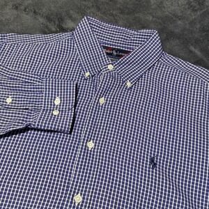 Ralph Lauren Button Down Shirt Mens 16 1/2 Checkered Purple Plaid Long Sleeve